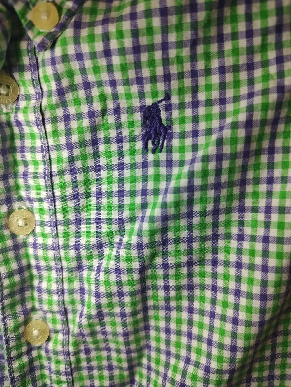 Polo Ralph Lauren Baby Boy Gingham Romper Size 6 Months Green Purple Plaid